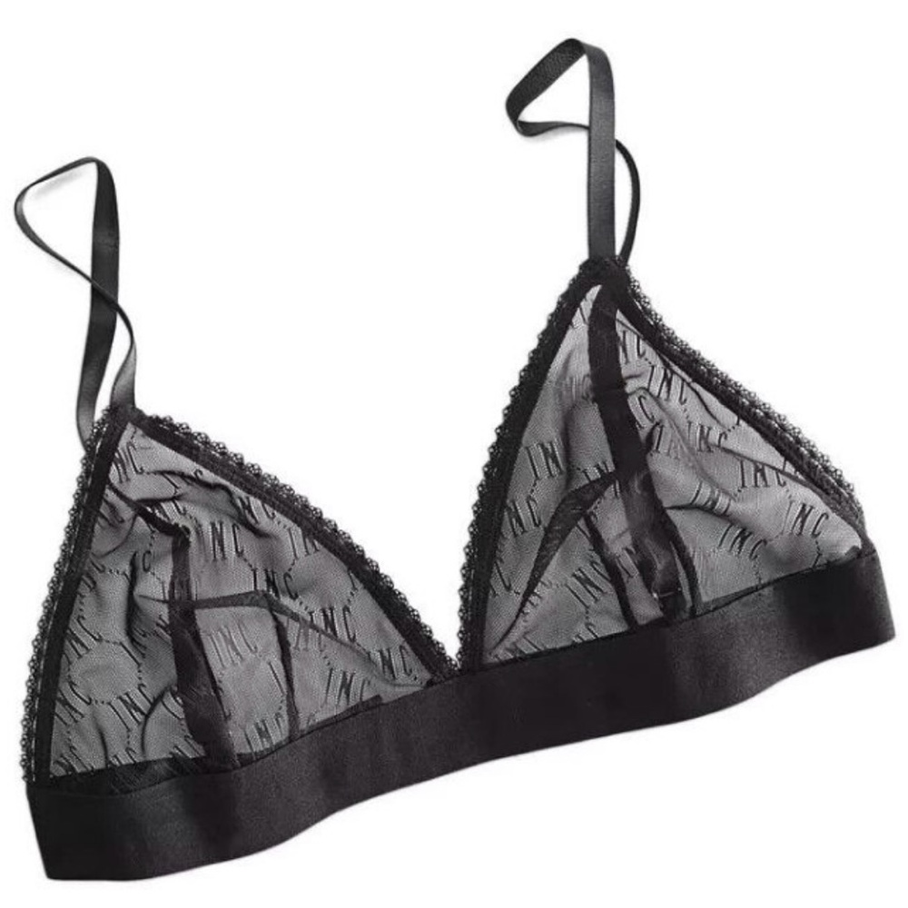 I.N.C. INTERNATIONAL CONCEPTS Womens Sheer Monogram Mesh Bralette Black, Medium